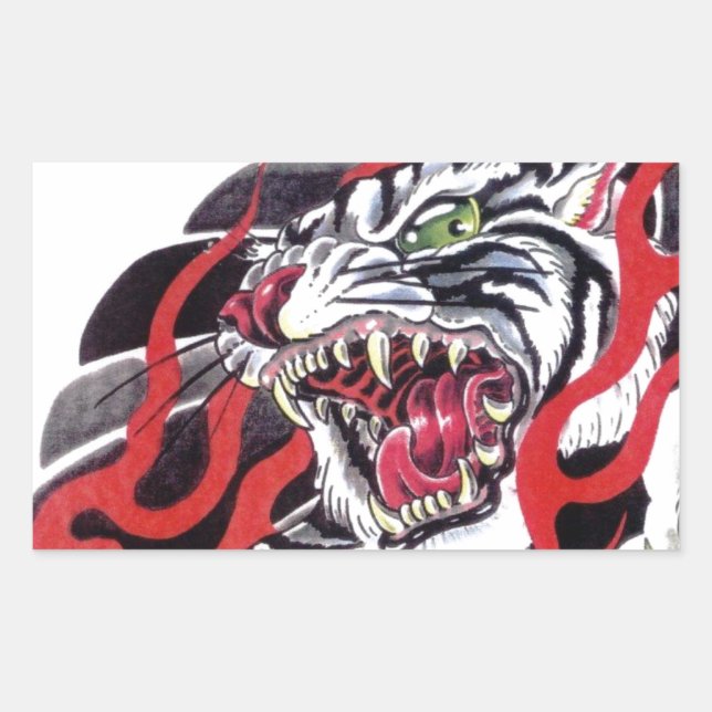 Japanese Tattoo Design- White Tiger Rectangular Sticker (Front)