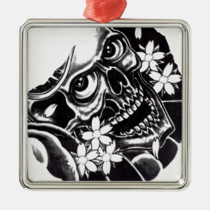 Japanese tattoo skull metal tree decoration