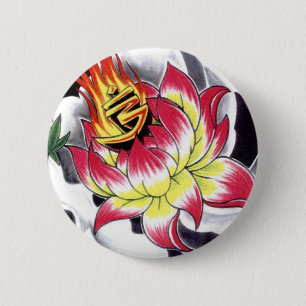 Japanese Tattoo Style Flaming Lotus Flower 6 Cm Round Badge