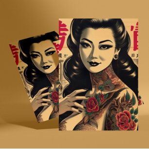Japanese Tattooed Pin-up Postcard