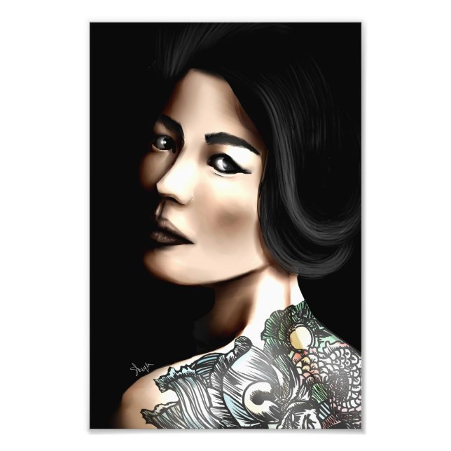 Japanese tattooed woman photo print (Front)