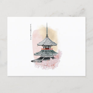 Japanese temple and cherry. tranquillity postcard