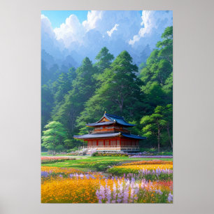 Japanese Temple at Forest's Edge Poster