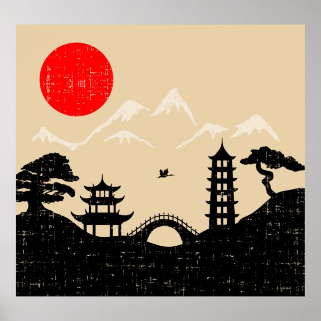 Japanese Temple Landscape Poster (Front)