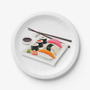 Japanese themed dinner party with sushi art paper plate