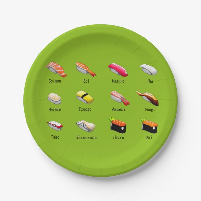 Japanese themed dinner party with sushi chart art paper plate (Front)