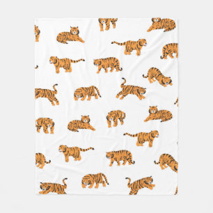 Japanese tiger animal doodle seamless vintage hand fleece blanket