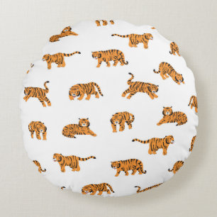 Japanese tiger animal doodle seamless vintage hand round cushion