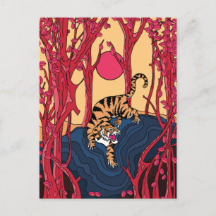 Japanese Tiger Holiday Postcard