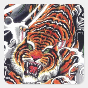 Japanese Tiger & Maple Design Square Sticker