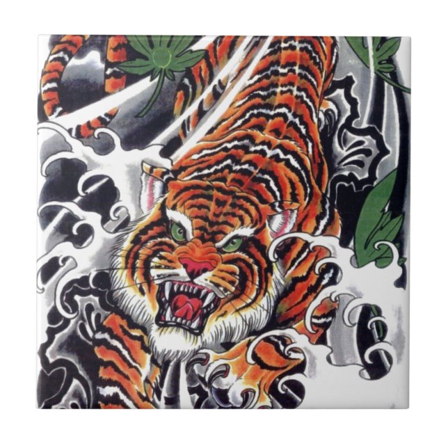 Japanese Tiger & Maple Design Tile (Front)