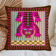 Japanese Tiger on Stripes& Chequered Pattern Funky