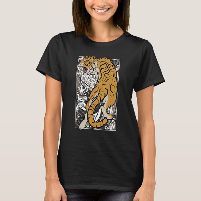 Japanese Tiger Samurai Warrior Animal Fighting Asi T-Shirt (Front)