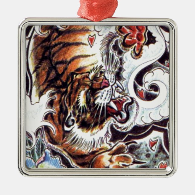Japanese Tiger Tattoo Metal Tree Decoration (Front)