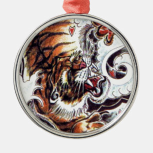 Japanese Tiger Tattoo Metal Tree Decoration