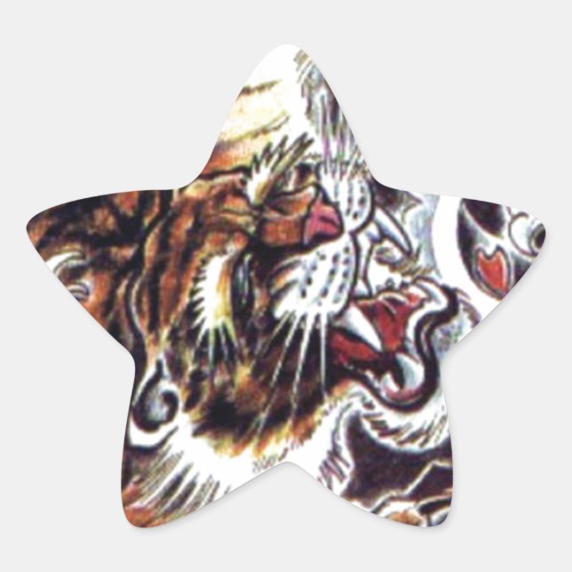 Japanese Tiger Tattoo Star Sticker (Front)