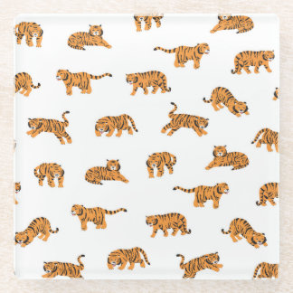 Japanese Tiger: Vintage Doodle Seamless Glass Coaster
