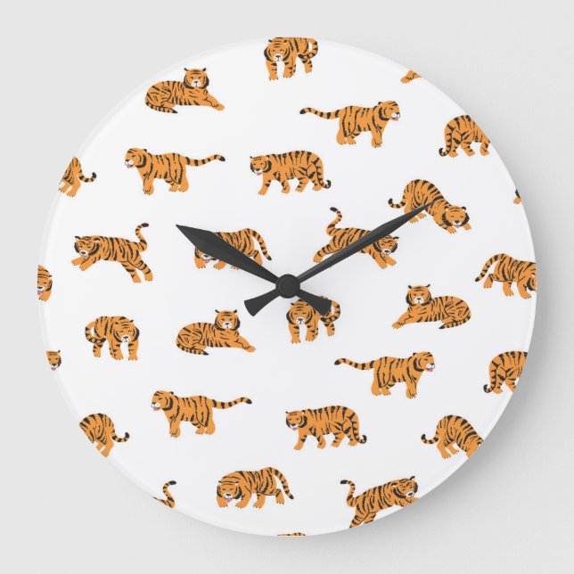 Japanese Tiger: Vintage Doodle Seamless Large Clock (Front)
