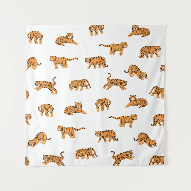 Japanese Tiger: Vintage Doodle Seamless Tapestry (Front)