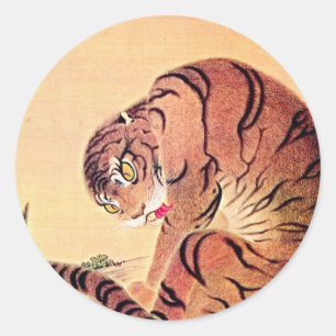 Japanese Tiger Woodblock Vintage Art Ukiyo-E Classic Round Sticker