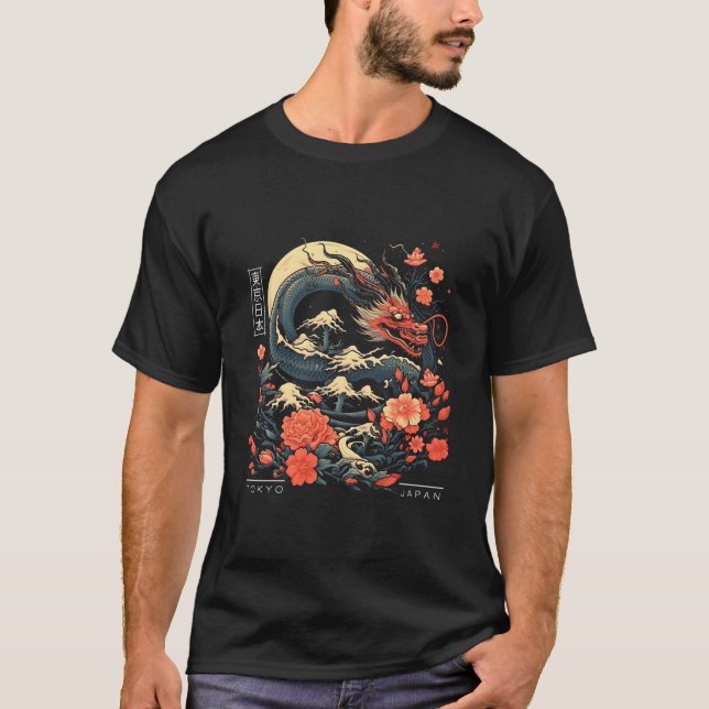 Japanese Tokyo Dragon Asian Tattoo 80Â€™S Style T-Shirt (Front)