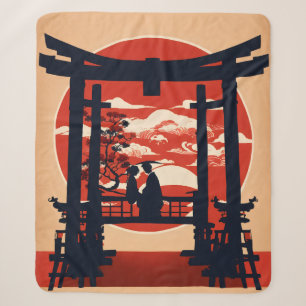 Japanese Torii Gate Sunset Throw Blanket: Romantic
