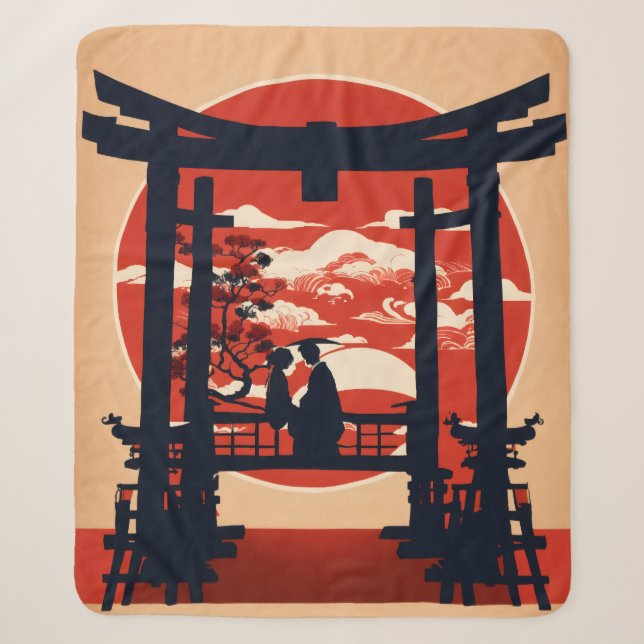 Japanese Torii Gate Sunset Throw Blanket: Romantic (Front)
