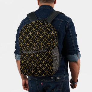 Japanese Traditional Design1 -SHIPPO- Black&Gold Printed Backpack