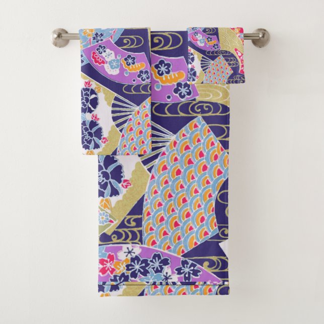 Japanese Traditional Geisha fans art Towel Set (Insitu)