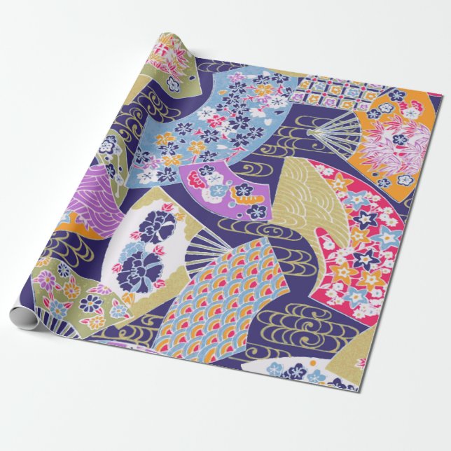 Japanese Traditional Geisha fans Wrapping Paper (Unrolled)