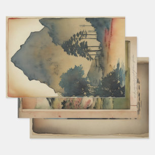 Japanese traditional Landscape Paint ephemera No11 Wrapping Paper Sheet