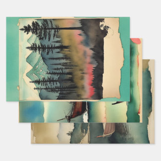 Japanese traditional Landscape Paint ephemera No14 Wrapping Paper Sheet