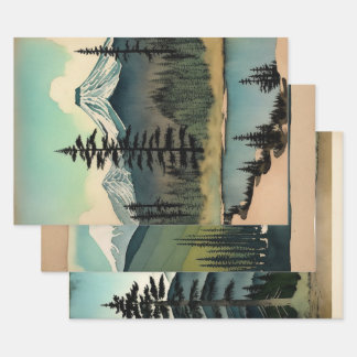 Japanese traditional Landscape Paint ephemera No3 Wrapping Paper Sheet