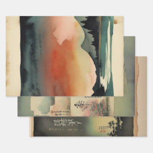 Japanese traditional Landscape Paint ephemera No5 Wrapping Paper Sheet