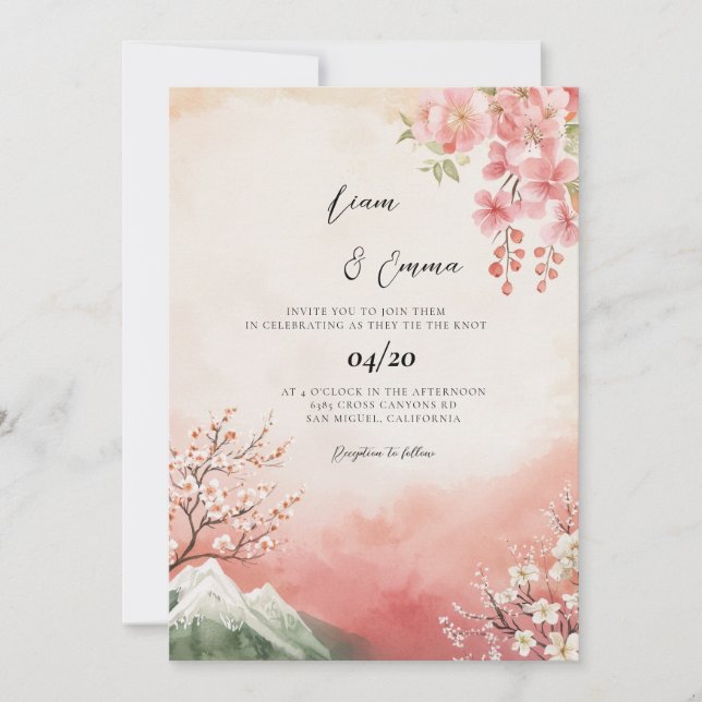 Japanese Traditional Landscape Wedding Invitation (Front)