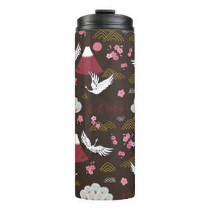 Japanese traditional seamless doodle pattern with thermal tumbler