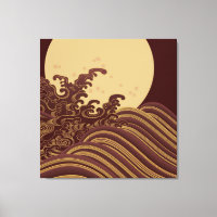Japanese Traditional Wave and Moon Pattern