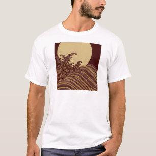 Japanese Traditional Wave and Moon Pattern T-Shirt
