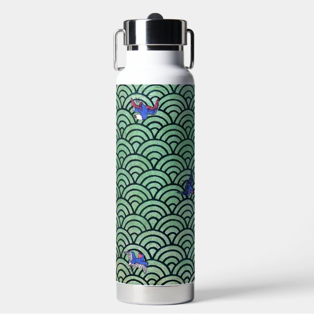 Japanese Traditional Wave Pattern Water Bottle (Front)
