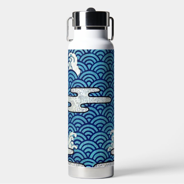 Japanese Traditional Wave Pattern Water Bottle (Front)