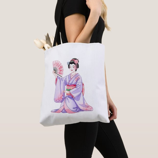 Japanese Traditional Woman Art Sticker Elegant Ill Tote Bag (Close Up)