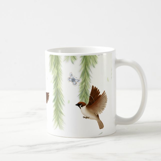 Japanese Tree Sparrows Under a Weeping Willow Coffee Mug (Right)