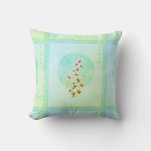Japanese turquoise floral blossoms at Spring time  Cushion