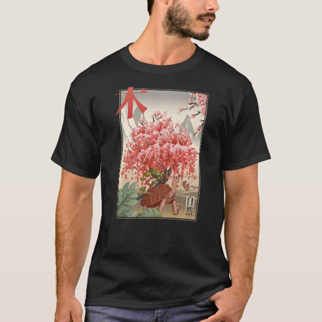 Japanese Turtle and butterfly Japanese Blossom tre T-Shirt (Front)