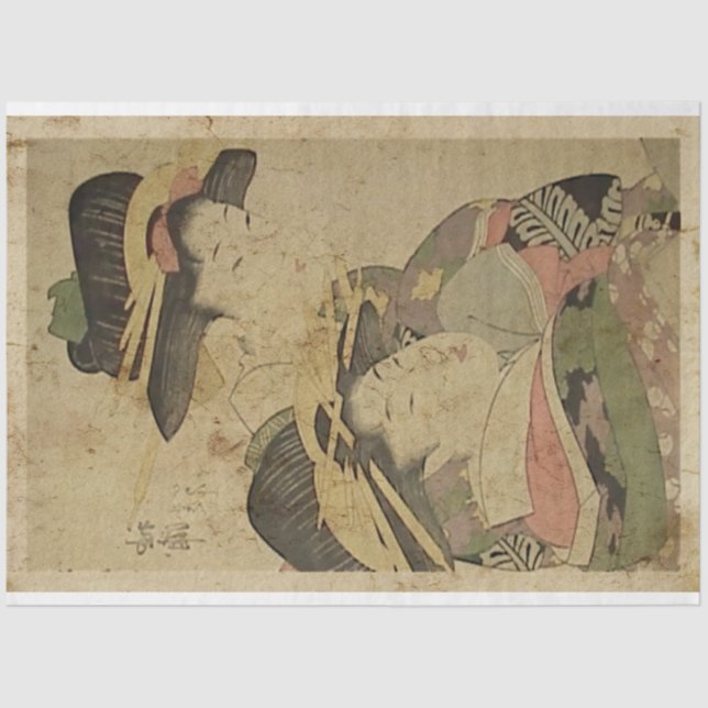 Japanese Two Ladies Woodblock Print Ukiyo Style Tissue Paper (Front)