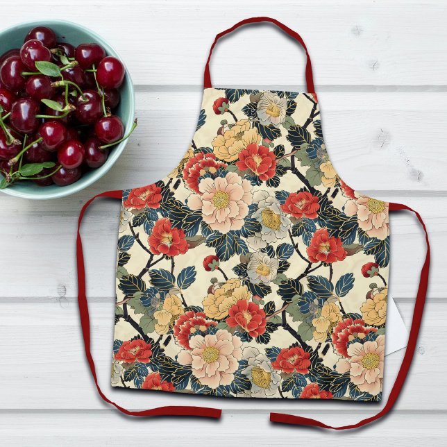 Japanese Ukiyo-E Art Floral Pattern Apron (Creator Uploaded)