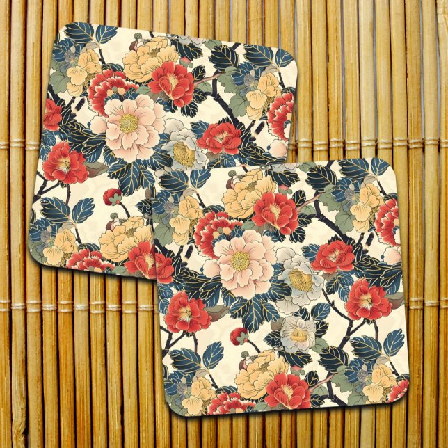 Japanese Ukiyo-E Art Floral Pattern Coaster (Creator Uploaded)