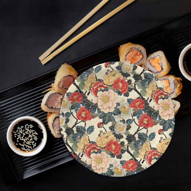Japanese Ukiyo-E Art Floral Pattern Paper Plate (Creator Uploaded)