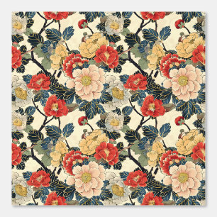 Japanese Ukiyo-E Art Floral Pattern Wallpaper
