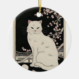 Japanese ukiyo e cat art ceramic tree decoration
